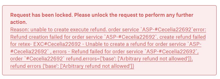 Request has been Locked error message.