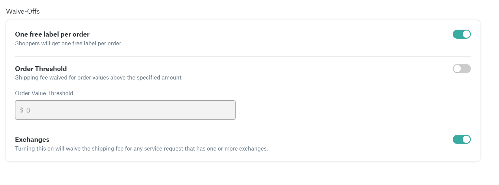 waive-offs section of Prepaid returns